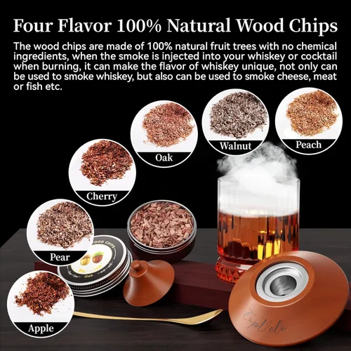 Miniatura 4 de Kit de ahumador de cóctel con antorcha y vaso de whisky, chips de madera de 6 sabores y 3 piedras de whisky para whisky y bourbon, regalo para Marrón