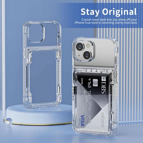Miniatura 4 de ACANDYA Funda protectora transparente para iPhone 15 Plus, funda protectora para tarjetas de crédito, resistente a los golpes, antiarañazos