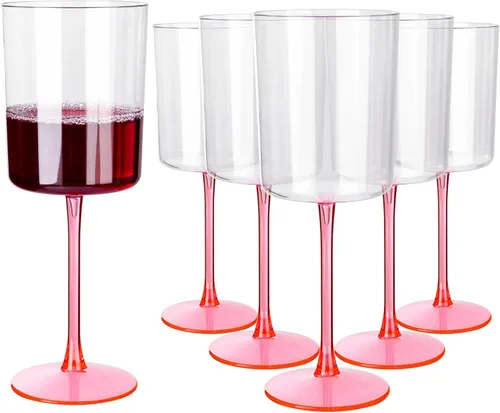 Miniatura 18 de Ciaell Paquete de 6 copas de vino de plástico azules de 10 onzas con tallo – Copas de vino desechables para fiestas, bodas, piscina, aire libre