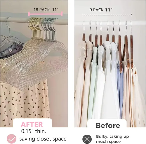 Miniatura 5 de Perchas de Ropa Rosas de 16", Paquete de 40 Perchas de Plástico con Recubrimiento Transparente para Armario de Adultos, Bling Ganchos de Ropa