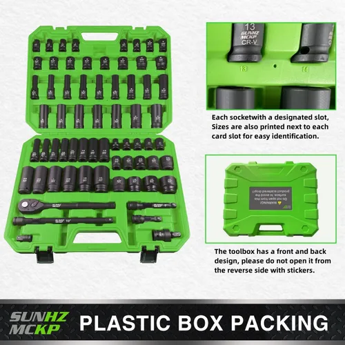 Miniatura 6 de SUNHZMCKP Juego de llaves de impacto de 1/2 pulgada, 66 piezas SAE estándar (3/8"-1-1/4") y métricas (8-24mm), kit de dados poco profundos/profundos