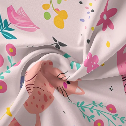 Miniatura 7 de QOOMO Edredón floral de gato tamaño Twin, juego de ropa de cama de gato rosa para niños, adolescentes y niñas, juego de ropa de cama de 3 piezas