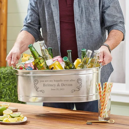 Miniatura 4 de Let's Make Memories - Bañera personalizada con soporte, para bodas, recién casados, bañera de metal galvanizado, enfriador de bebidas, 5.5 galones