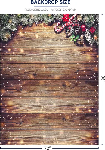 Miniatura 2 de Allenjoy Telón de fondo de pared de madera de copo de nieve con purpurina dorada de 6 x 8 ft, decoración de pared de madera rústica de granero