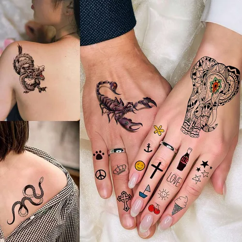 Miniatura 6 de COKTAK 66 hojas de tatuajes temporales de animales negros pequeños para mujeres, hombres, niños, dedo, brazo, pequeño espacio luna Halloween