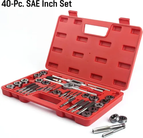 Miniatura 2 de Conjunto de tarjas y machuelos premium de 80 piezas SAE y métrico - Tamaño SAE de pulgada #4 a 1/2” y tamaño métrico M3 a M12, con roscas gruesas