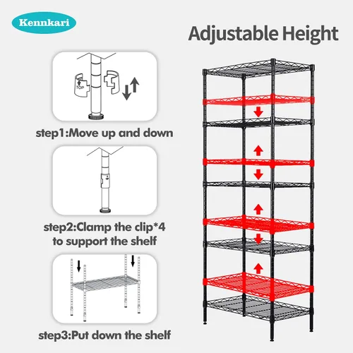 Miniatura 6 de Estante organizador de estante de metal ajustable de 5 niveles para despensa/lavandería/baño/cocina/dormitorio, estantes de almacenamiento