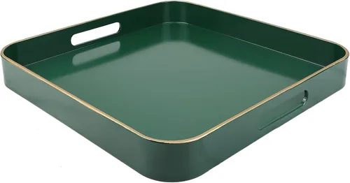 Miniatura 19 de Bandeja decorativa redonda negra con asas, bandeja versátil de 13 pulgadas para mesa de café, otomana, ideal para servir, exhibir y organizar
