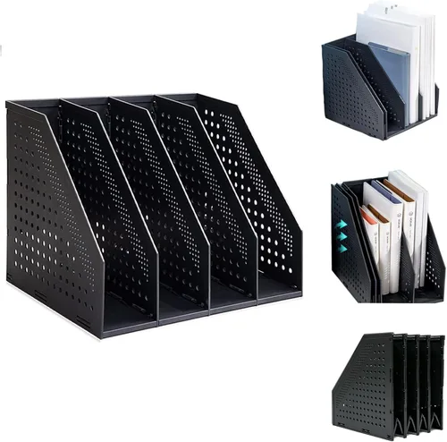 Miniatura 10 de Marte Vanci Revistero plegable de 3 compartimentos para escritorio, divisores de archivos resistentes ajustables y resistentes para gabinete de Gris