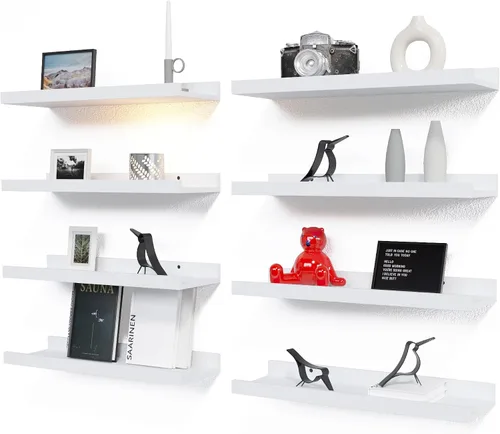 Miniatura 19 de RICHER HOUSE Juego de 3 estantes flotantes para pared, estantes negros de 16 pulgadas para montar en la pared con borde para almacenamiento, estante