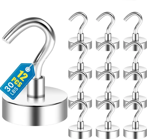 Miniatura 13 de LOVIMAG - Ganchos magnéticos, imanes de 30 libras con ganchos para crucero, ganchos magnéticos negros para colgar, refrigerador, aula, nevera