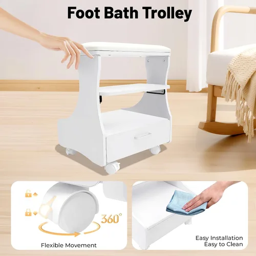 Miniatura 6 de LYNICESHOP Muebles de manicura de pedicura con reposapiés, carrito para baño de pies, taburete de pies con ruedas, herramienta de belleza