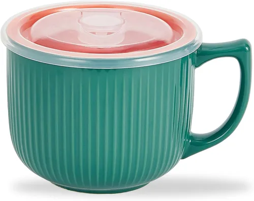 Miniatura 37 de Tazón de sopa de cerámica con asa de 32 onzas – Tazón de ramen para microondas con tapa, tazas y tazas de sopa para cereales, avena, ramen, fideos