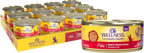 Miniatura 10 de Wellness Complete Health Paté Alimento Húmedo para Gatos Adultos, Natural, Rico en Proteínas, Sin Granos, 3 Onzas, Paquete de 24, (Pollo)