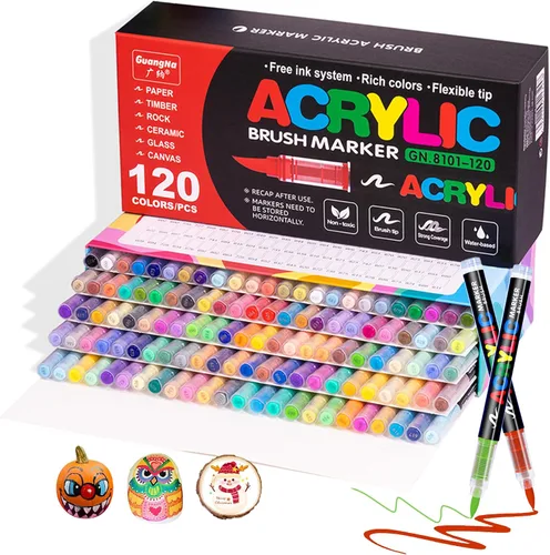 Marcadores de pintura acrílica de 120 colores, punta de pincel, juego de bolígrafos de pintura acrílica vibrante para artistas adultos, juego de