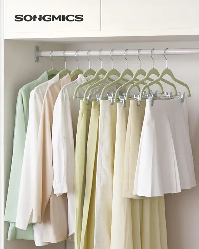 Miniatura 2 de SONGMICS Paquete de 30 perchas para pantalones y 50 perchas para ropa, perchas de terciopelo con clips ajustables, antideslizantes y ahorran