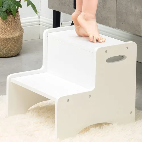 Miniatura 9 de WOOD CITY Taburete escalonado para niños, taburete escalonado de madera para niños pequeños con alfombrillas antideslizantes de seguridad y asas