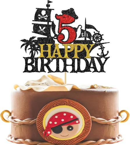 Miniatura 13 de Decoración para pastel de cumpleaños de 1er cumpleaños, barco pirata náutico de vela para primer cumpleaños, decoración de fiesta de cumpleaños