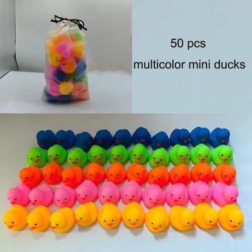 Miniatura 3 de 50 piezas de mini patos de goma multicolor para el baño del bebé, niños chillan y flotan pequeños patos de colores a granel para la ducha