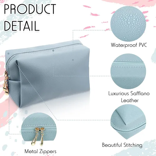 Miniatura 3 de Jexine 9 bolsas de maquillaje de cuero con cremallera bolsa de cosméticos Preppy resistente al agua versátil bolsa de maquillaje organizador