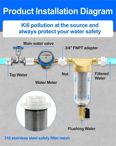 Miniatura 2 de Filtro de agua para toda la casa, sistema de prefiltro de sedimentos giratorios de 40 micrones, MNPT de 3/4", latón resistente sin BPA