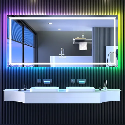 Miniatura 47 de Snowdool Espejo LED de baño, 32 x 32 pulgadas con luz frontal y retroiluminada, antivaho, espejo de tocador de baño para pared, función de memoria