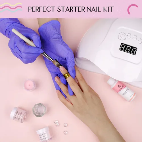 Miniatura 4 de Saviland Kit de iniciación de uñas acrílicas: polvo y líquido acrílico rosa claro nude, cepillo, limas, formularios, uñas a presión, juego