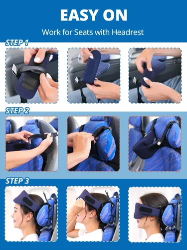 Miniatura 7 de SARISUN Correa para la cabeza de avión con máscara de ojos 3D, alternativa a la almohada de viaje para vuelos largos, soporte de 360° para la cabeza
