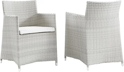 Miniatura 5 de Modway Sillón de comedor de mimbre para patio al aire libre de la rota de Junction con el cojín en marrón Marrón y blanco