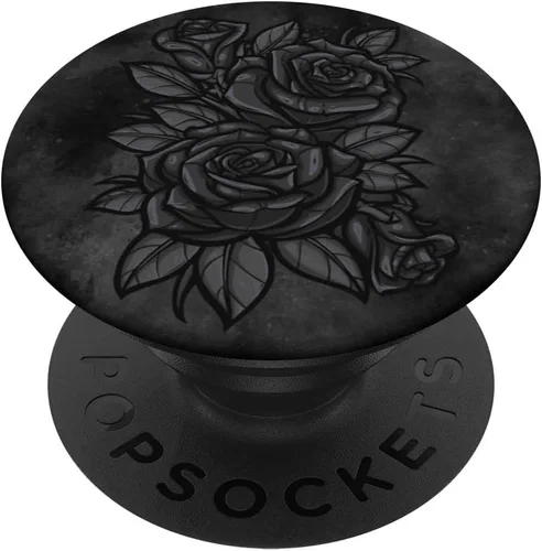 Lindas rosas negras patrón de flores rosas negras silueta PopSockets estándar PopGrip