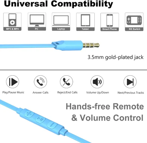 Miniatura 6 de Joymiso - Auriculares sin enredos para niños y mujeres, orejas pequeñas con funda, cómodos y ligeros, auriculares con cable plano, auriculares