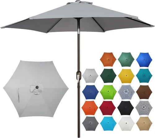 Miniatura 20 de Blissun sombrilla de patio de 7.5 pies, sombrilla de jardín, sombrilla de mercado al aire libre con botón de inclinación y manivela, gris oscuro