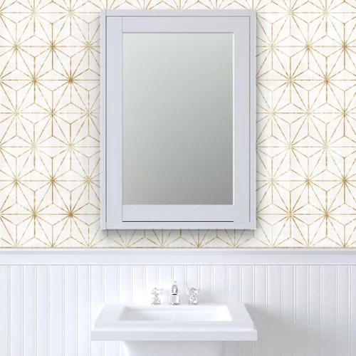 Miniatura 9 de Papel tapiz para despegar y pegar, diseño geométrico de estrellas, triángulos geométricos de oro blanco, abstracto, minimalista, extraíble, por