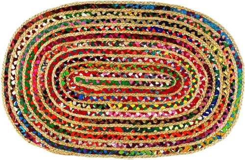 Miniatura 11 de COTTON CRAFT Alfombra de Trapo Chindi Trenzada de Yute y Algodón - Boho Granja Rústica - Tejida a Mano Reversible de Yute Natural y Algodón
