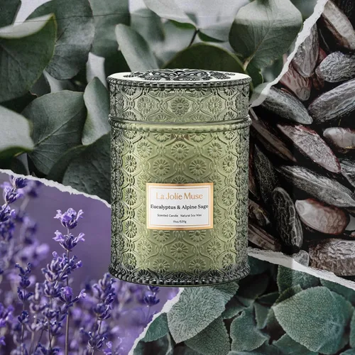 Miniatura 2 de LA JOLIE MUSE Vela de Navidad Eucalipto y salvia alpina Eucalipto, salvia y lavanda Vela de soja con mecha de madera de 19 onzas 90 horas
