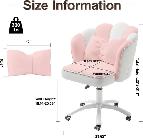 Miniatura 2 de Silla de tocador con ruedas Silla de escritorio de terciopelo con pétalos Silla de oficina en casa tapizada y copetada para mujeres y niñas, silla