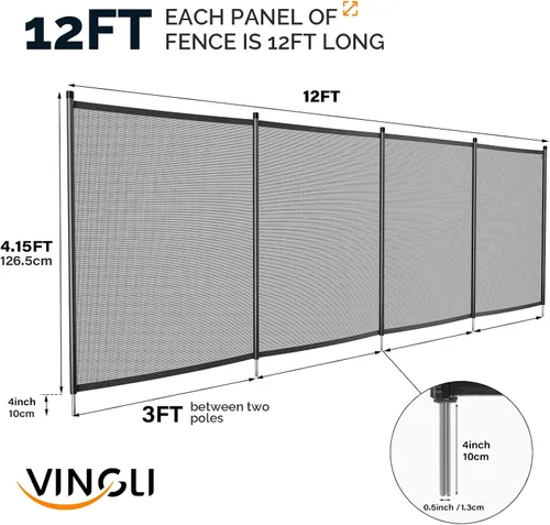 Miniatura 5 de VINGLI Valla de piscina de 4 pies x 108 pies, cercado de seguridad en el suelo, negro