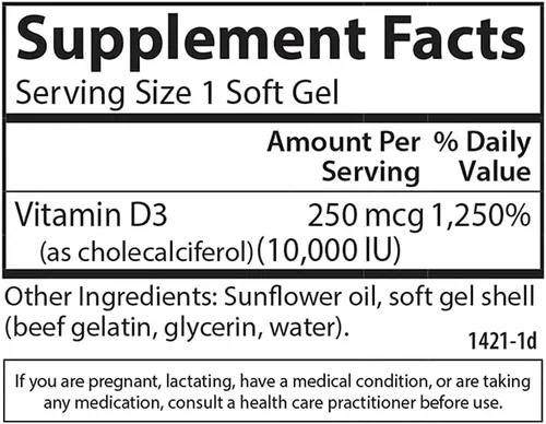 Miniatura 4 de Carlson - Vitamina D3, 10000 UI (250 mcg), suplementos de vitamina D, apoyo óseo e inmunológico, cápsulas blandas de vitamina D3, salud cardíaca