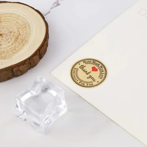 Miniatura 6 de 500 piezas YOGET Calcomanías Redondas de 1.5 Pulgadas Hechas a Mano con Amor, Calcomanías de Agradecimiento en Rollo de Papel Kraft con Adhesivo