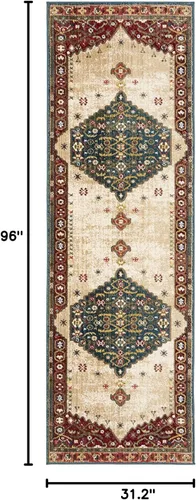 Miniatura 2 de SAFAVIEH Kashan Collection - Alfombra de pasillo, 2 pies 6 pulgadas x 8 pies, azul y rojo, diseño oriental tradicional, no desprende pelusa