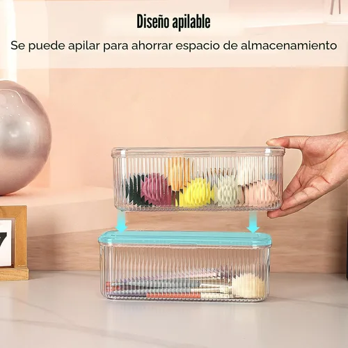 Miniatura 3 de JessLab Organizador de Brochas de Maquillaje, Organizador de Esponjas de Maquillaje Transparente, Estuche de Almacenamiento de Cosméticos con Tapa