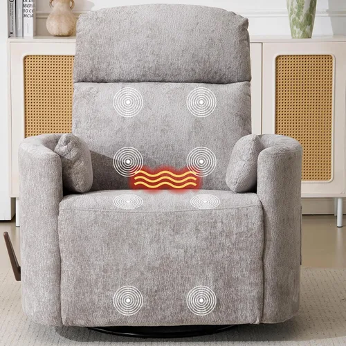 Miniatura 22 de Sillón reclinable mecedor giratorio de gran tamaño con masaje y calor, sillón reclinable giratorio para guardería con reposacabezas ajustable, silla