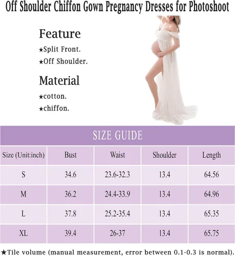 Miniatura 7 de Maternity Dress for Photography Off Shoulder Chiffon Gown Split Front Maxi Pregnancy Dresses for Photoshoot