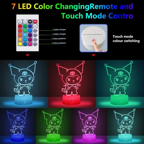 Miniatura 5 de Lámpara de mesa de noche de 16 colores con ilusión 3D, lámpara LED con control táctil y remoto, lámpara LED de anime kawaii, lámpara de escritorio