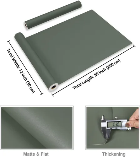 Miniatura 8 de CRE8TIVE Papel tapiz verde grisáceo para despegar y pegar, papel adhesivo verde para armarios, papel tapiz extraíble de color verde salvia