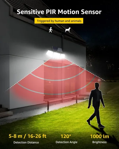 Miniatura 3 de LE - Luces solares para exteriores, luces solares para exteriores con sensor de movimiento, alto brillo WL4000, 3 cabezales ajustables ángulo