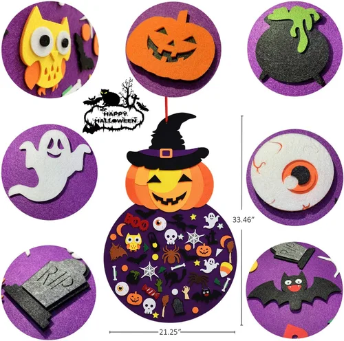 Miniatura 3 de THAWAY Decoración colgante de bruja de calabaza de fieltro de Halloween, manualidades y kits de fieltro, adornos adhesivos, decoraciones de fiesta
