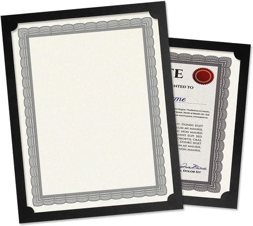 Porta certificados color negro liso – Paquete de 50, cubierta de lino de 80 libras. Stock, de un solo lado, esquinas troqueladas, para oficina,