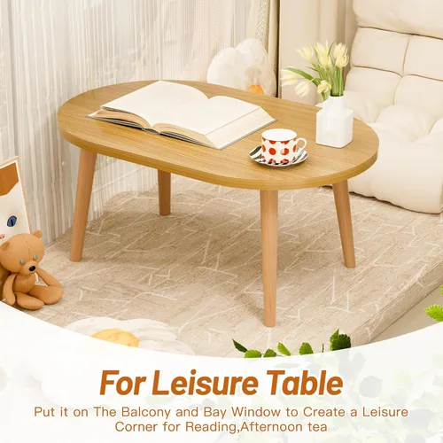 Miniatura 5 de Mesa auxiliar pequeña, mesa baja con patas de madera maciza, mesa auxiliar ovalada de 23.6 pulgadas, mesa auxiliar auxiliar de pie para sentarse