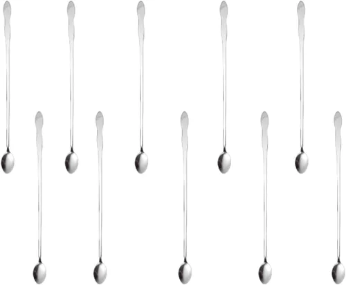 Miniatura 19 de Juego de 8 cucharas mezcladoras de acero inoxidable con mango largo de 7.9 in para café, batidos, jugos, cócteles